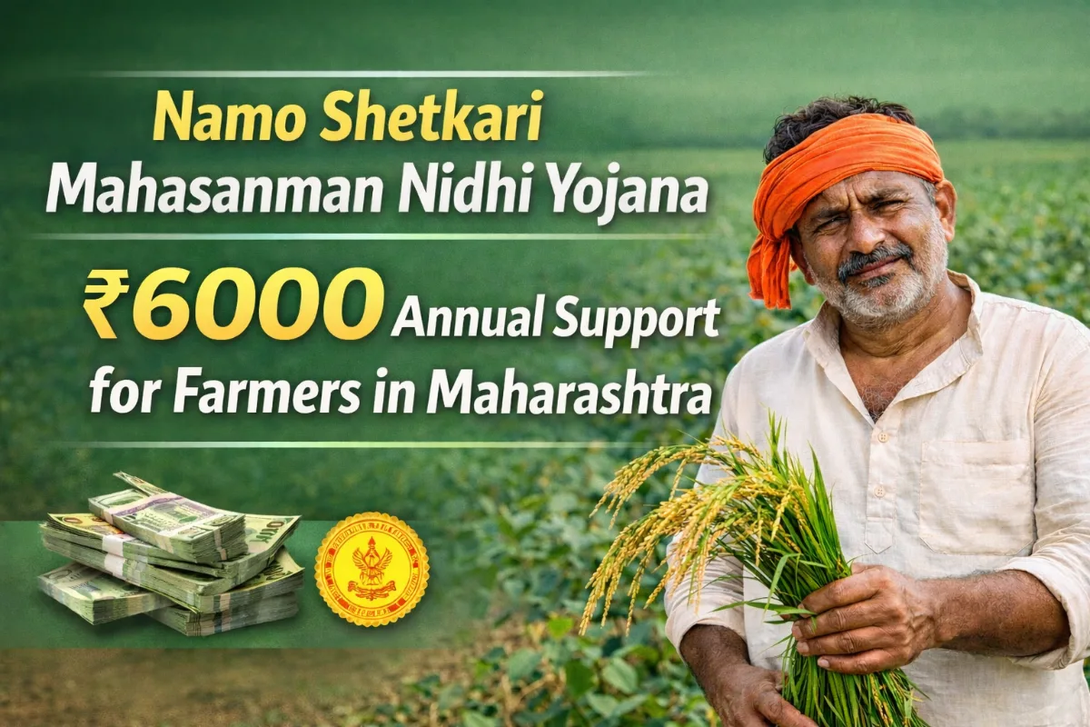 Namo Shetkari Mahasanman Nidhi Yojana ₹6000 annual financial assistance scheme for farmers in Maharashtra with farmer standing in agricultural field